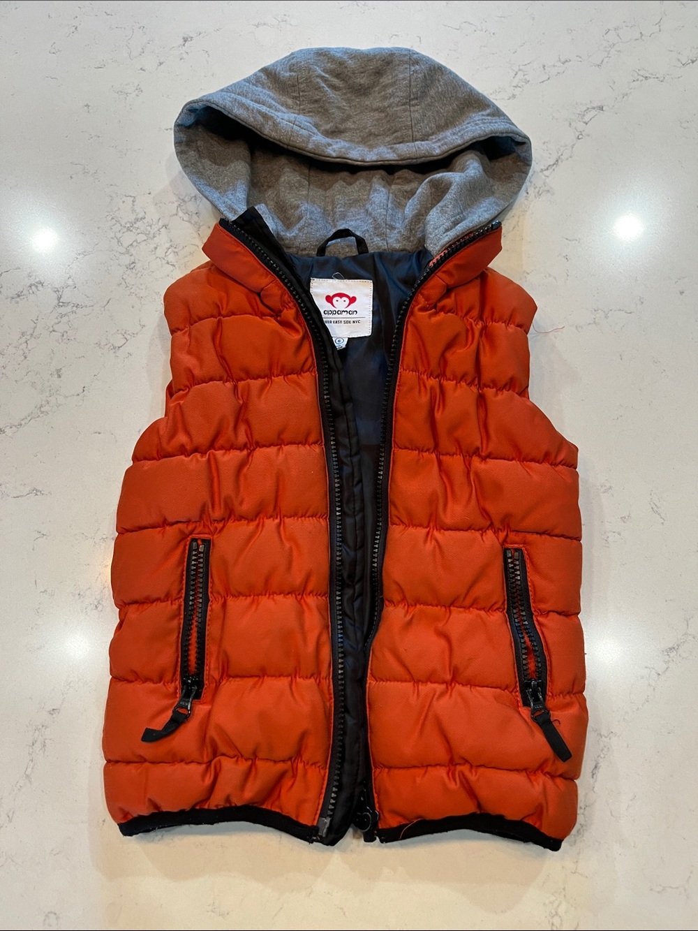 Appaman Orange Puffer Vest with Gray Hood